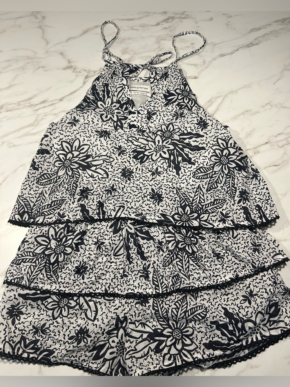 Urban Outfitters Black & White Floral Tiered Romper